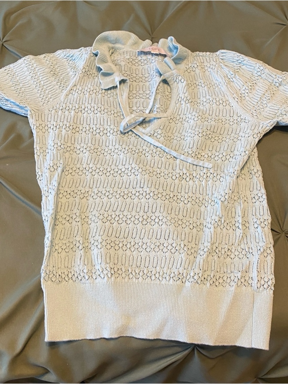 LOFT Pale Blue Open Knit Tie-Front Sweater
